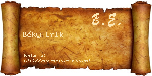 Béky Erik névjegykártya